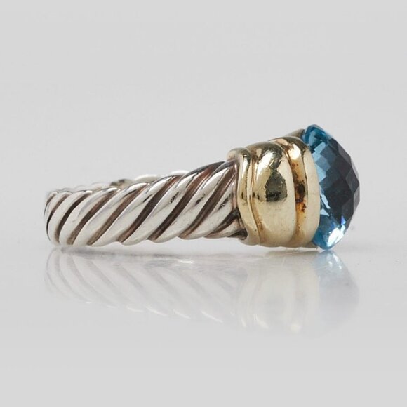 David Yurman 14K Gold Sterling Silver and Blue Topaz Capri Cocktail Ring Size 6 - Picture 3 of 5